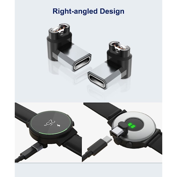 USB-C - Gar/Min -sovitin 3-pakkauksessa, 90 asteen kaapeli kellolaturi