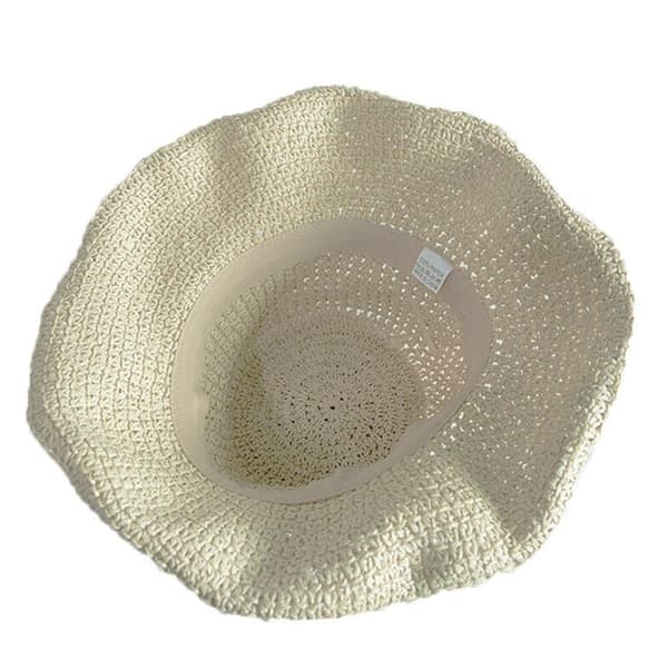 Sommerhatt for damer, stråhatt, strandhatt, sammenleggbar, bred brem, floppy, beige
