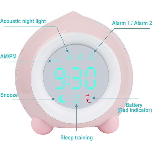 1 st Persika Alarmklocka Barn Ljus LED Digital Alarmklocka