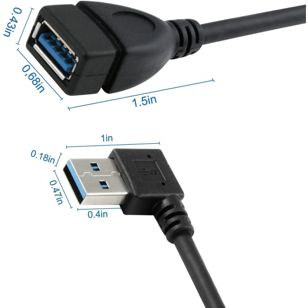 USB 3.0-förlängningskabel - En vänster och en höger vinkel - Hane till hona