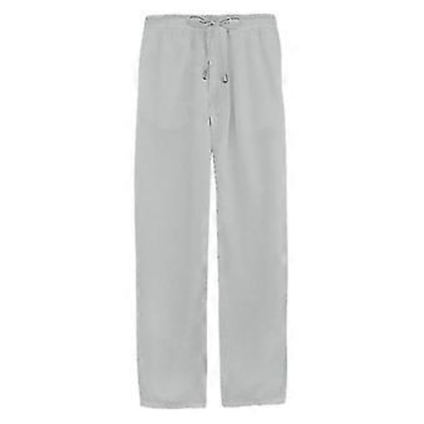 hmwy-herr linne-look baggy byxor resår i midjan avslappnade strand yoga byxor (L Grå)