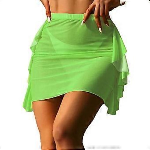 Sarong strandkjole til kvinder, sommerstrandtøj, nederdele, feriebadetøj, omslagstørklæde, kort strandomslag, chiffonoverdele, grøn S(S Grøn)