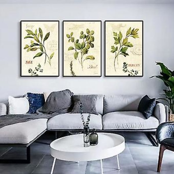 Wekity Blad och Text Väggkonst Canvas Print Poster, Enkel Retro Naturkonst Bläckteckning Dekoration för Hem Vardagsrum Sovrum Kontor (Set om 3 Oinramade, 2