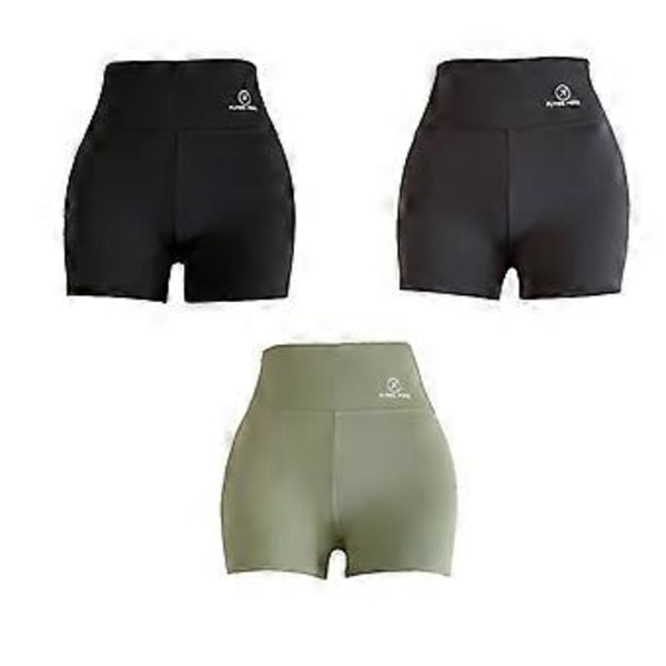 Komfortable Biker Shorts for Kvinner med Lommer Høytaljede Yoga Bukser Ny (M Svart)