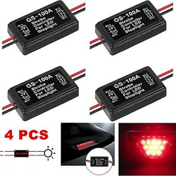 4 st Blixtljus Stroboskop Kontroller Box Blinkmodul för LED Broms Bakljus ( )