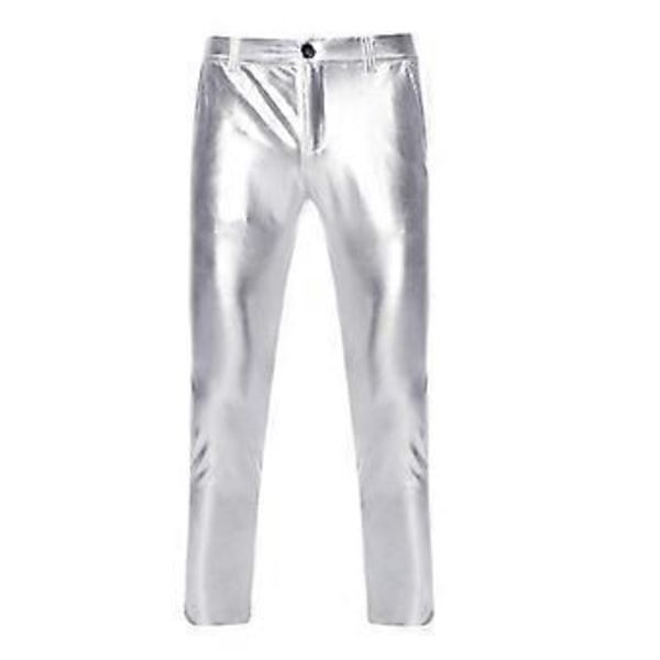 Miesten Skinny Kiiltävät Housut, Lava Disco Housut (XL Hopea)
