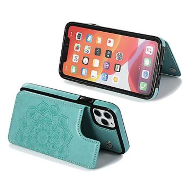 Blommig Läder Flip Plånbok Kortfodral Skal Fodral För iPhone 12 Mini Pro Max 11 (Grön)