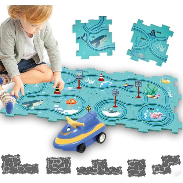 Barns bilkrets liten leksak för barn DIY Puzzle Track Ro
