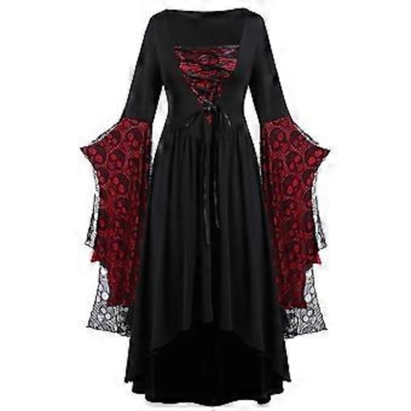 Halloween Cosplay -asu Goottilainen Vintage Mekko Aave Kurpitsa Painetut Mekot Keskiaikainen Aavemorsian Vampyyri Vaatteet Naiset (XXL A)
