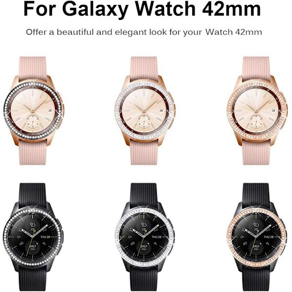Ramme kompatibel med Samsung Galaxy Watch 42mm, rustfrit stål med luksuriøse krystalrhinestone