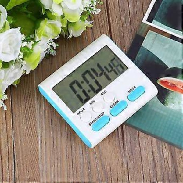 Magnetisk Stor LCD Digital Kjøkkentimer Nedtelling Opptelling Klokke 24 Timer Høy Alarm Blå+Hvit