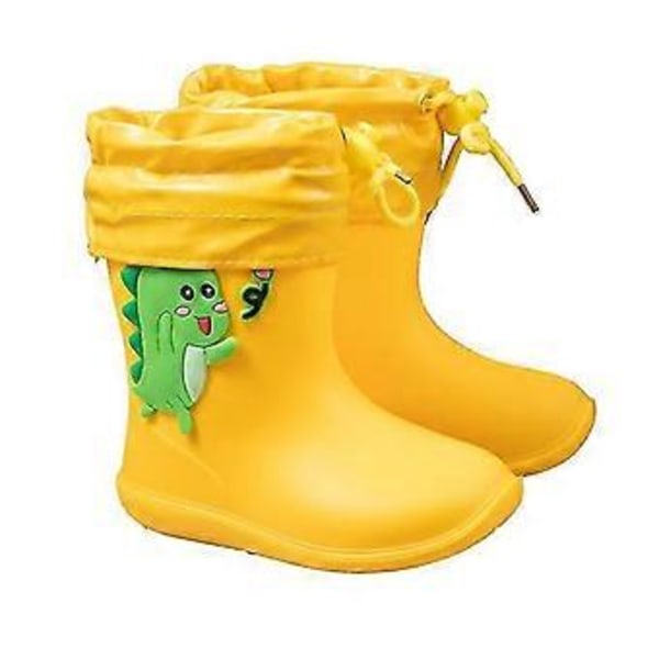 Taaperoikäisten lasten kumiset 3D-sadebootsit, pehmeä korkea pohja, pehmoinen lämmin vuori, vedenpitävät lasten poikien ja tyttöjen neljän vuodenajan kengät (useita saatavilla) (29 Keltainen)