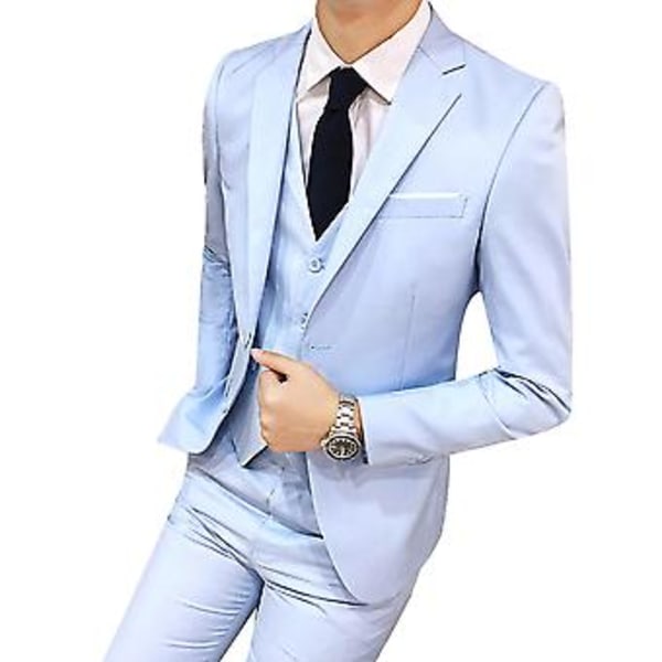 Fianao Tredelt Plus Size Bryllupsforretning Mænd Formelle Suit Vest Blazer Bukser Sæt (L Lyseblå)