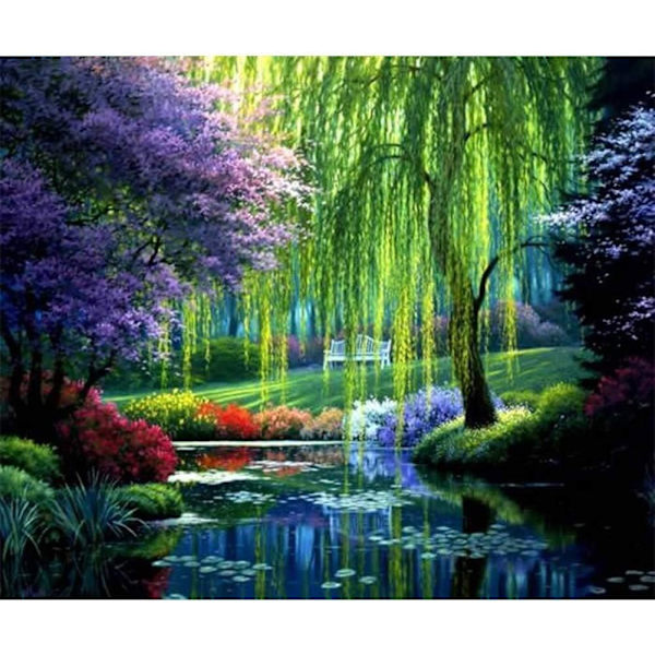 Full 5D DIY Diamantmålningssats, Dream Park 60x40cm, Diamantbro