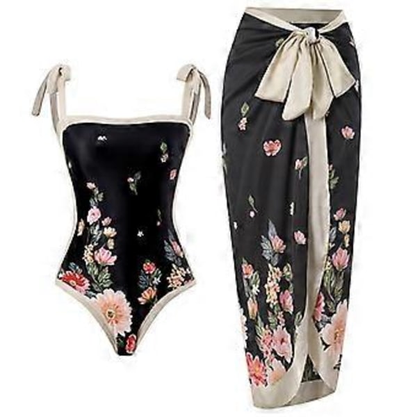 Dame Badedragter Blomstret Ferie Todelt Badetøj (XL Sort)