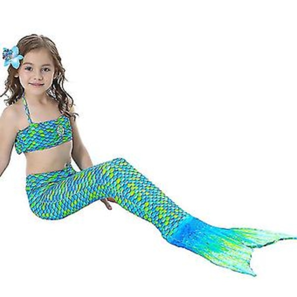 Barnens Baddräkt Flickor Sjöjungfru Svans Bikini Set Baddräkt Baddräkt (7-8 År Grön)