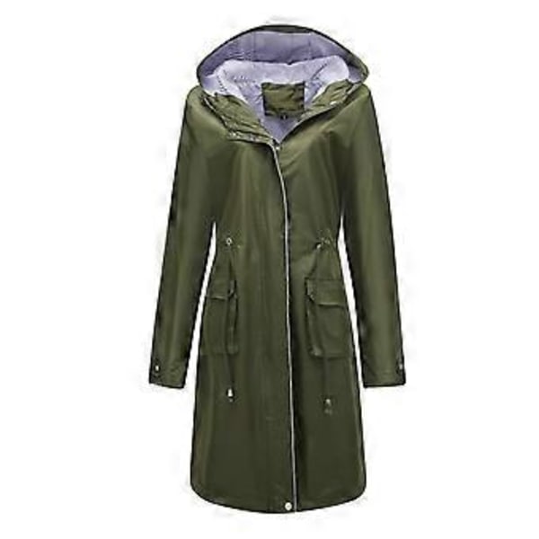 Vindjakke til kvinder med hætte, lang løs frakke med sidelomme, let udendørs regnjakke, vandrejakke (3XL grøn)