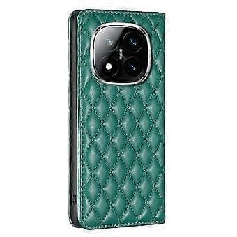 Til Redmi Note 14 Pro 5G / Note 14 Pro+ 5G Diamant Gitter Magnetisk Læder Flip Telefon Cover (Grøn)