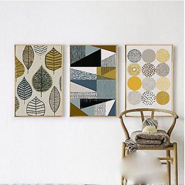 Wekity Lehdet ja Geometria Seinätaide Canvas-Tulostus Poster, Yksinkertainen Abstrakti Taidepiirustus Sisustus Kotiin Olohuoneeseen Makuuhuoneeseen Toimistoon ja Lastenhuoneeseen (Se