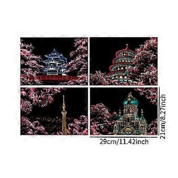 4 kpl Raaputuspaperi Taidesetti Askartelu Luova, Piirustuslehtiö, Puutikulla Piirustus Raaputustaulu Raaputusmaalaus (Sakura)