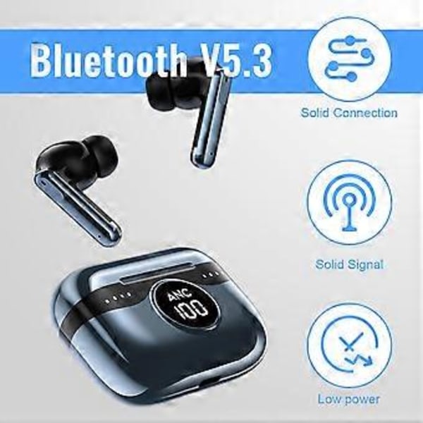 Bluetooth 5.3 Trådlösa Hörlurar med LED-Display, Stereo Bassljud, Brusreducerande Mikrofon, 36 Timmars Speltid