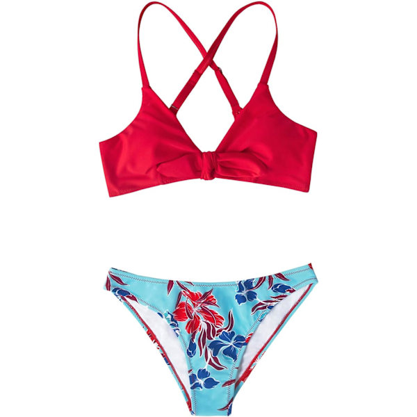 Kvinnors blommiga tryck knut justerbar bikini set tvådelad baddräkt