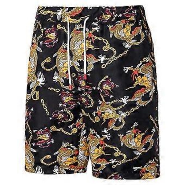 Miesten Havaiji-paita ja shortsit setti 2 osaa Napitettava kukallinen rantapuku Trooppiset asut (XL Musta kulta)