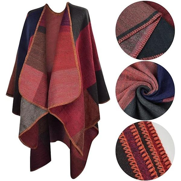 Rutiga färgblock - Röd dam vinter varm Pashmina sjal Wr