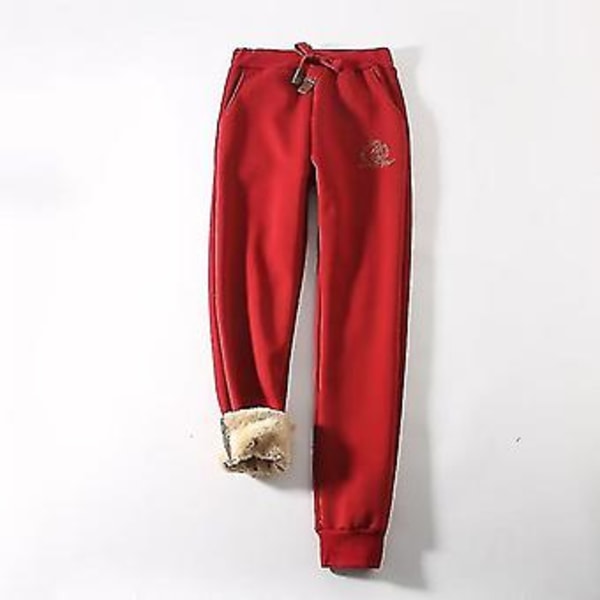 Dame Joggingbukser Varme Vinter Joggingbukser Foret Termiske Sportsbukser (4XL rød)