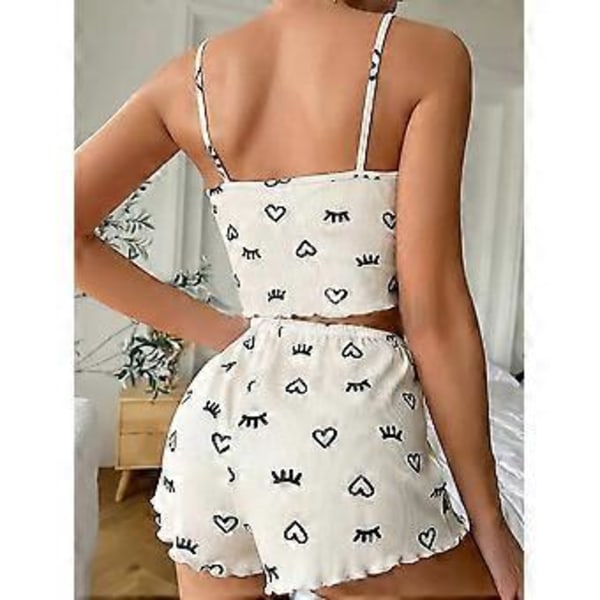 Dam Pyjamas Set Sexig V-ringad Linne och Shorts med Elastisk Midja Lounge Sovkläder Set (XL kärlekstryck)