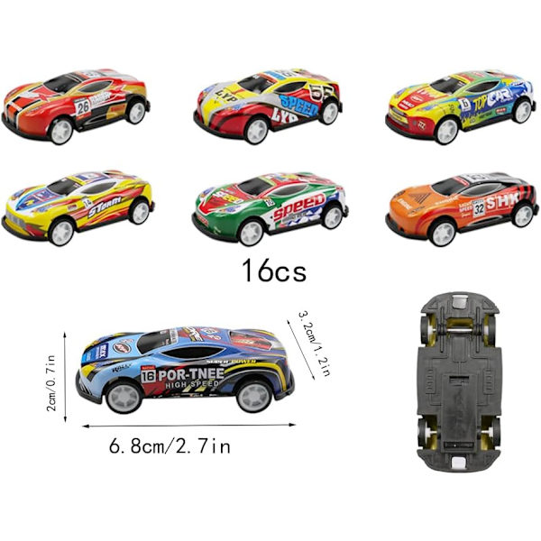 (Tilfeldig farge) 16 stk. Liten lekebil Metall Stuntbil Hoppbil Lekebil Stunt Mini Racingbiler Bring