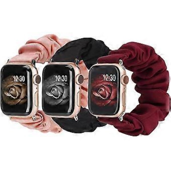 3 Packs Compatible with Apple Watch Band Scrunchies 42mm Cloth Soft Pattern Printed Fabric Wristband Bracelet Women IWatch Elastic Scrunchy Bands 44mm