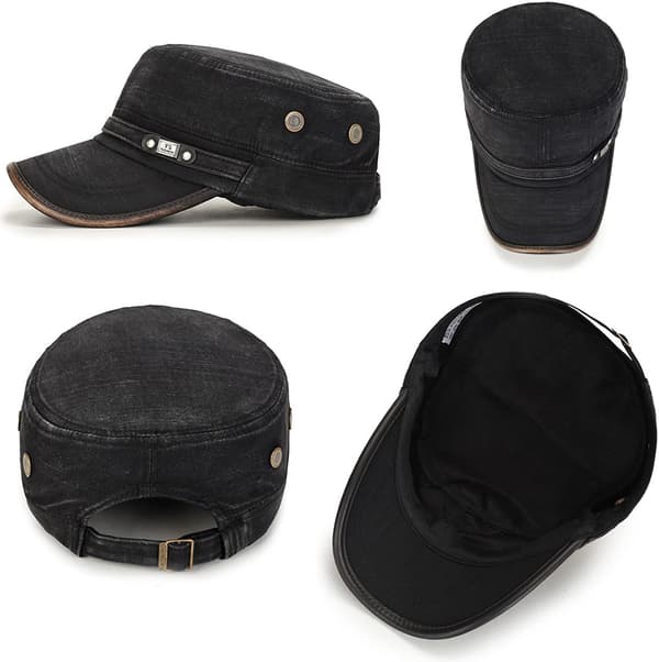 Flat Top Cap, Bomull Baseball Cap, Klassisk Vanlig Vintage Army Mil
