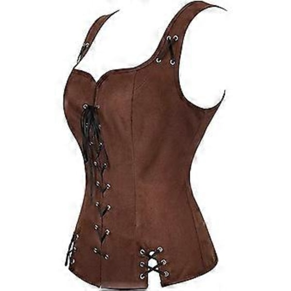 Naisten merirosvo punk -liivi korsetti Cosplay-liivi (2XL Ruskea)