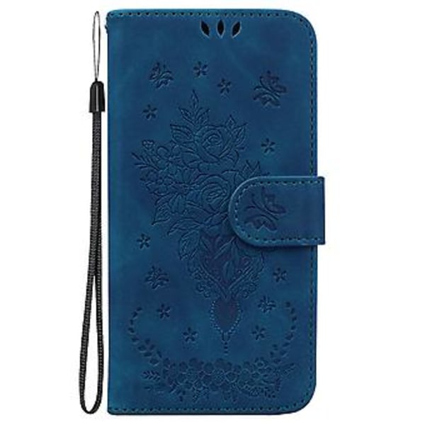 Fjärilsros Läderfodral för iPhone 15 Pro (Blå)