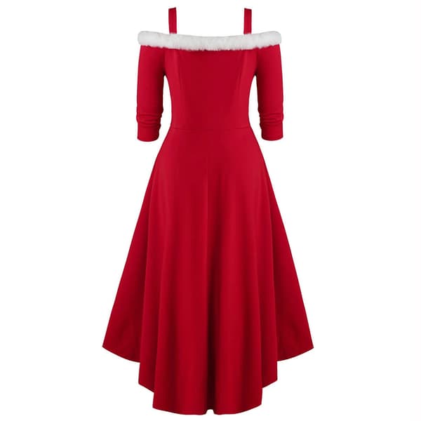 Jul Långärmad Plysch High-Low Djup V-ringad Off-Shoulder Full-Kjol Klänning L