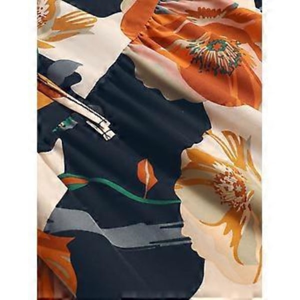 Dam Casual Blommig Plisserad A-linje Lång Kjol Maxi Hög Midja Utgång Semesterkjol (XL Marinblå)