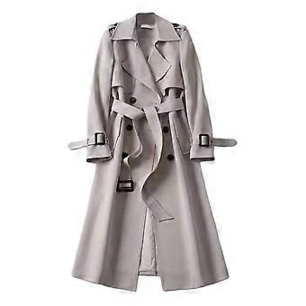 Høst Vinter Dame Trenchcoat Nedbrett Krage Ensfarget Dobbelkneppet med Belte Medium(2XL aprikos)