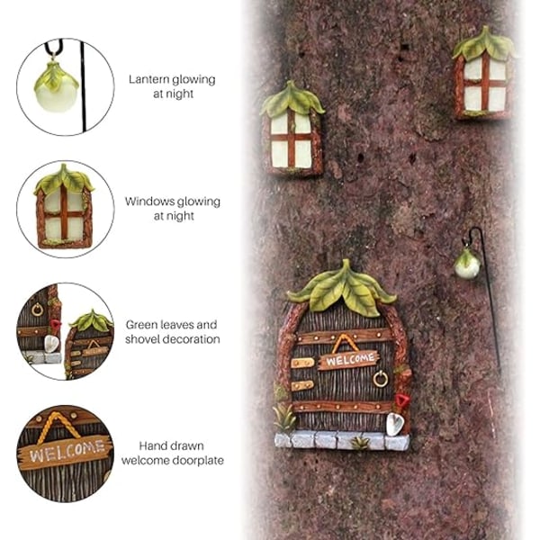 Magiske miniature fe-døre og -vinduer, der lyser i mørket