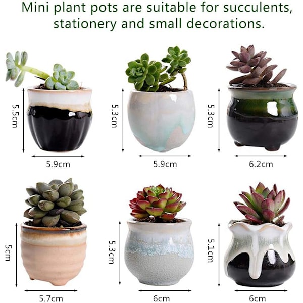 6 stk. keramiske blomsterpotter, mini-sukkulentpotte, kaktusplantepotte til