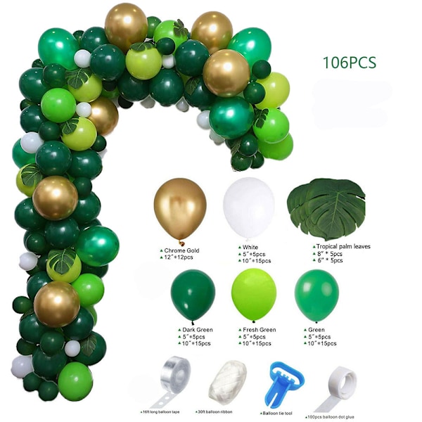 Jungle Forest Balloner 106 Stykker Grøn Fødselsdag Bue Kit Le