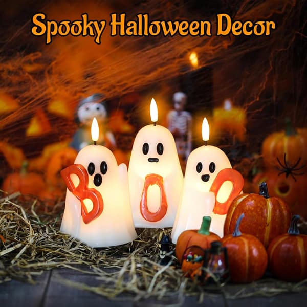 3-delt Halloween Spøgelse Flammefrit Lys Sæt, Halloween Indendørs Indretning - A