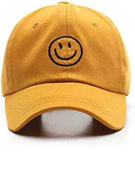 Baseball Cap Kvinner Menn Bomull med Brodert Smiley Ansikt, Hat Wo
