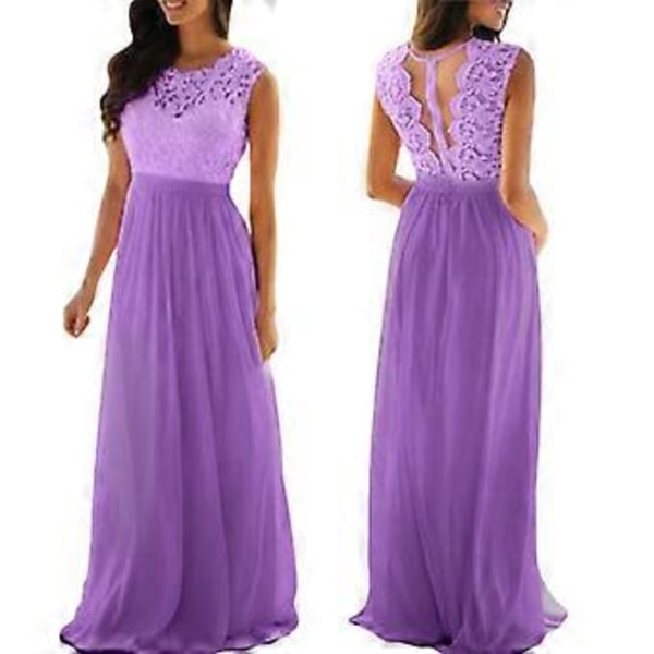 Stort Prisfald Ny Dame Blonde Elegant Bryllups Aftenkjole, Lang Afslappet Blondekjole, Brudepigekjoler, S-XXL(XXL Lilla)