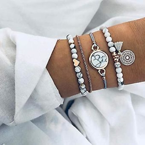 Bracelets En Marbre Superposs Lot De 4 Bracelets En Argent Rglables Avec Chane De Perles Creative Turquoise Gland Bracelets Pavs Bijoux Faits  La Main