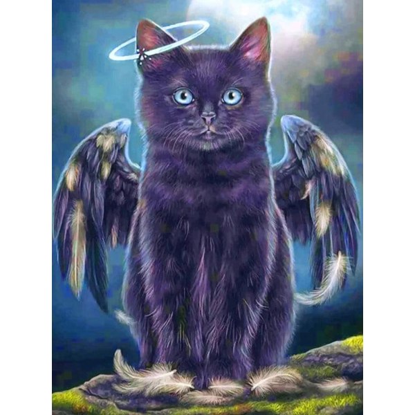 30 x 40 cm ,chat noir avec des ailes Diamond Painting Broderie