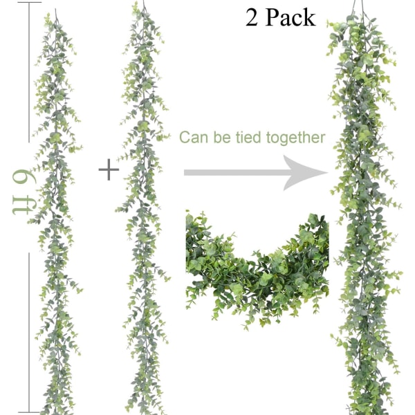 2 Pakke Kunstige Falske Eucalyptus Vinstokke Girlande, Falske Eukalyptus