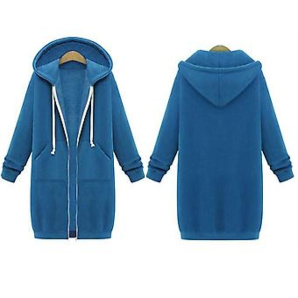 Fianao Plus Size Ensfarvet Casual Tyk Hættetrøje Kvinder Lynlås Lang Trøjejakke (XL Vinrød)