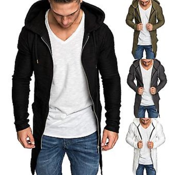 Fianao Herrkappa Solid Färgad Cardigan Slank Lång Vårförkläde för Dagligt Bruk (XL Svart)