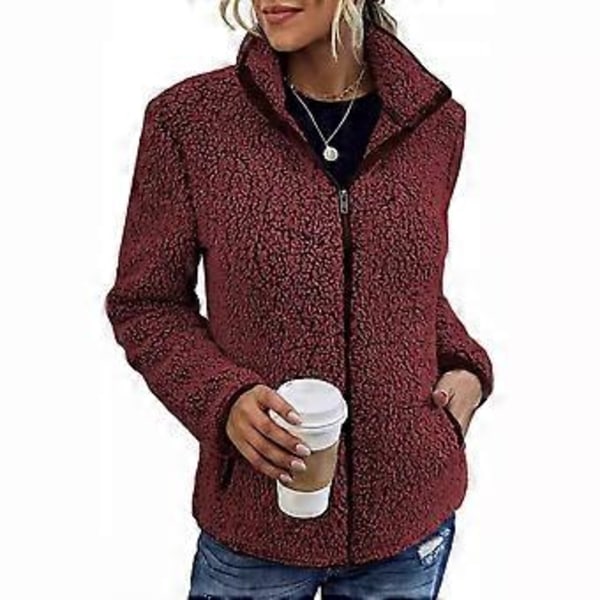 Sweater Dame Casual Langærmet Lynlås Skjorte (L Vinrød)